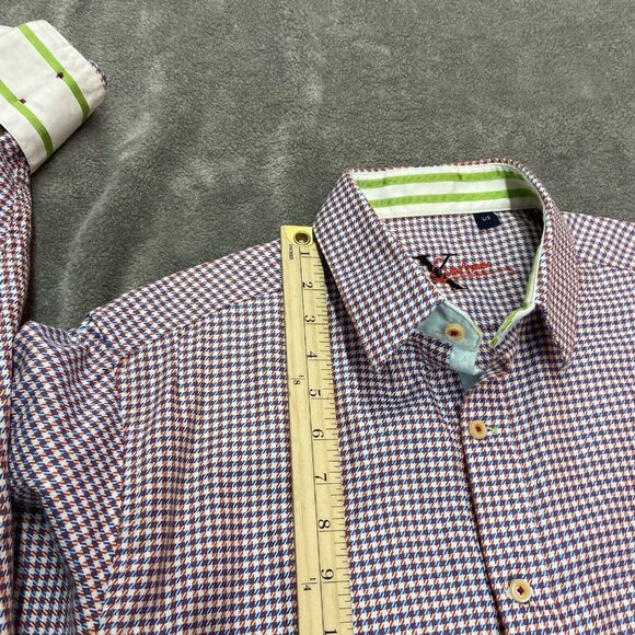 Robert Graham Button Up Shirt Mens Large Flip Cuff Houndstooth Long Sleeve - Picture 12 of 16